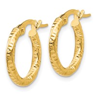14K Yellow Gold Polished and Textured Hoop Earrings view 2