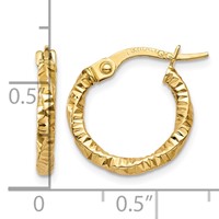 14K Yellow Gold Polished and Textured Hoop Earrings view 4