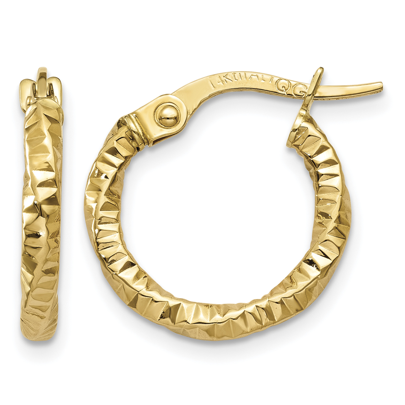 14K Polished and Textured Hoop Earrings (TH669)
