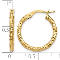 14K Yellow Gold Polished and Textured Hoop Earrings view 4