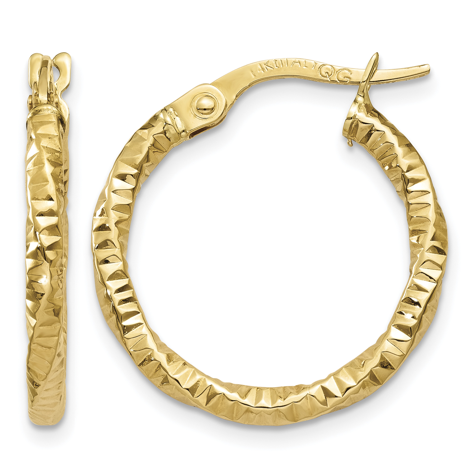 14K Polished and Textured Hoop Earrings (TH671)