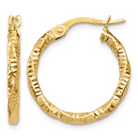 14K Yellow Gold Polished and Textured Hoop Earrings view 1