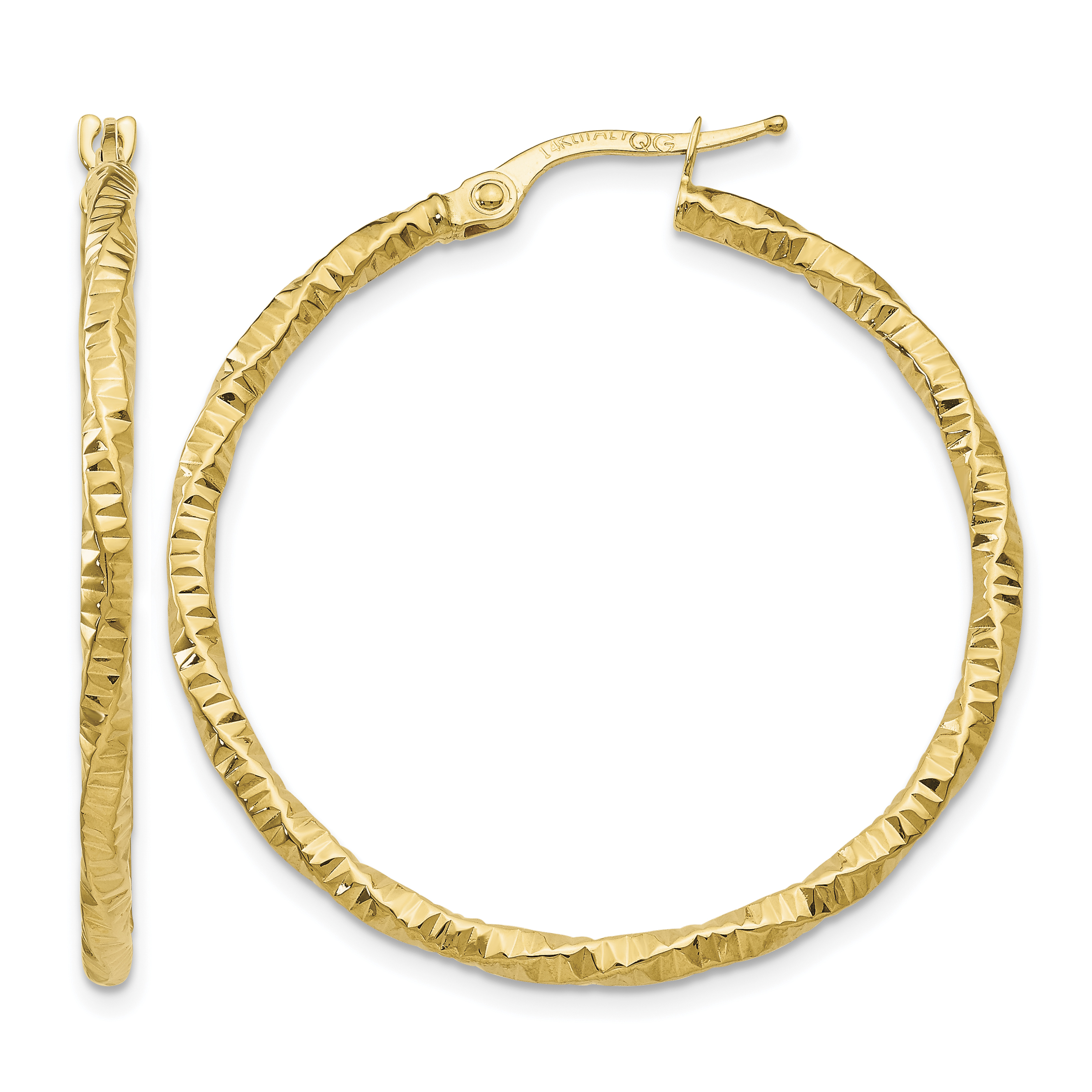 14K Polished and Textured Hoop Earrings (TH672)