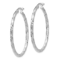 14K White Gold Polished and Textured Hoop Earrings view 2