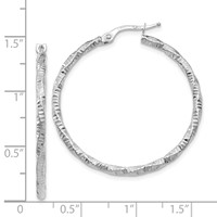 14K White Gold Polished and Textured Hoop Earrings view 4