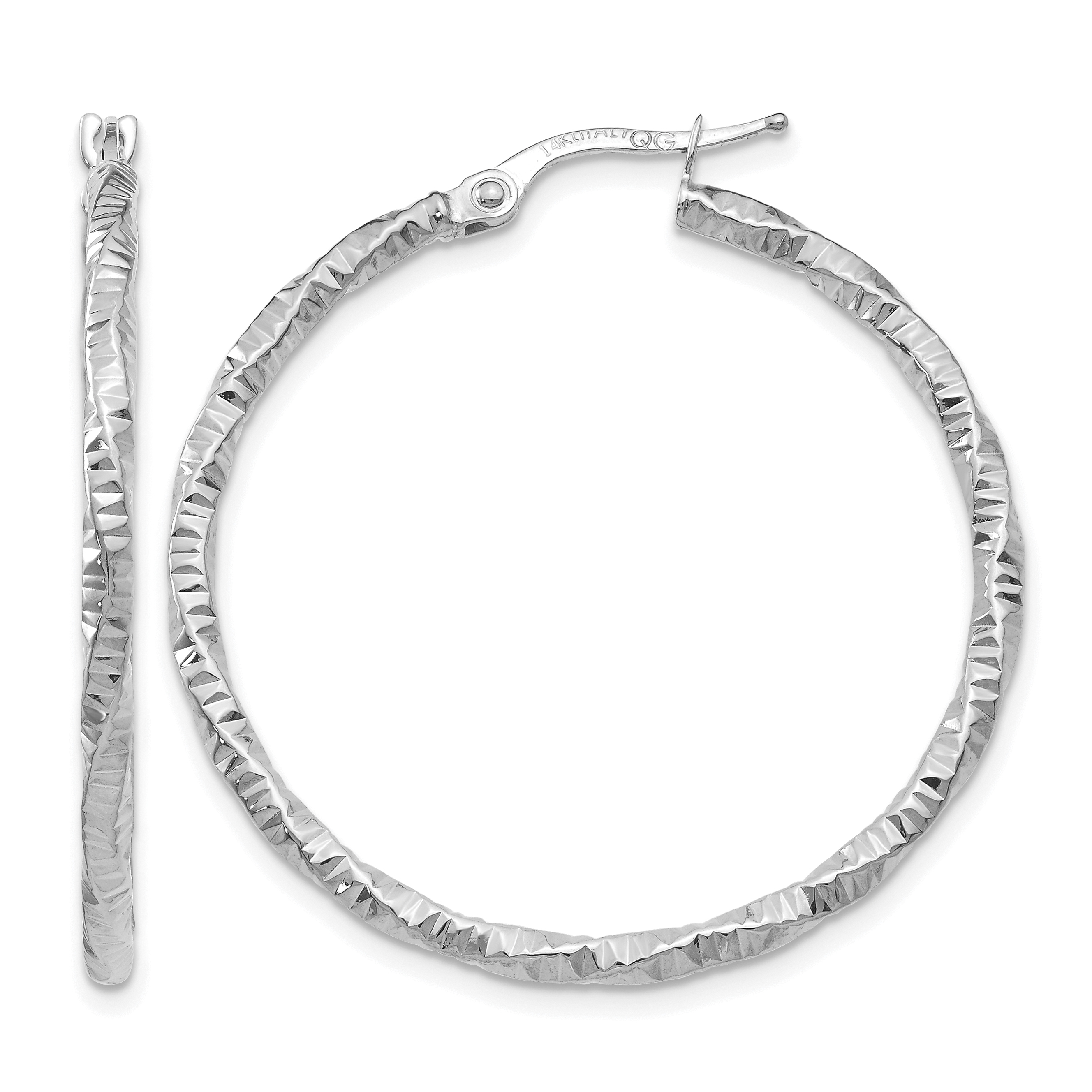 14K White Gold Polished and Textured Hoop Earrings (TH673)