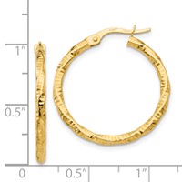14K Yellow Gold Polished and Textured Hoop Earrings view 4