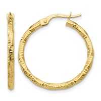 14K Yellow Gold Polished and Textured Hoop Earrings view 1