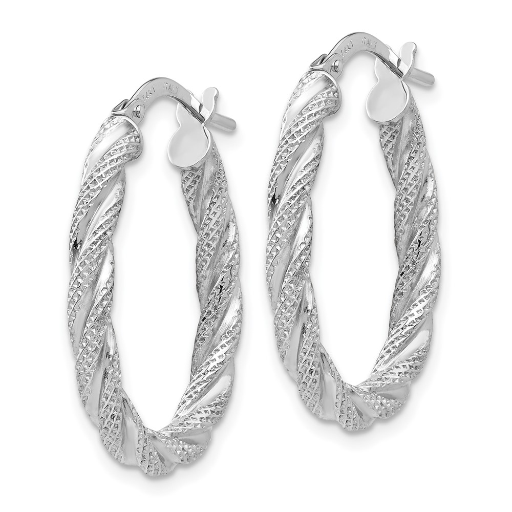 14K White Gold Twisted Textured Oval Hoop Earrings (TH689)