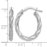 14K White Gold Twisted Textured Oval Hoop Earrings view 4