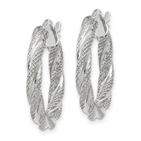 14K White Gold Twisted Textured Hoop Earrings view 2