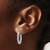 14K White Gold Twisted Textured Hoop Earrings view 3
