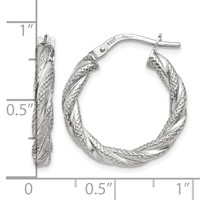 14K White Gold Twisted Textured Hoop Earrings view 4