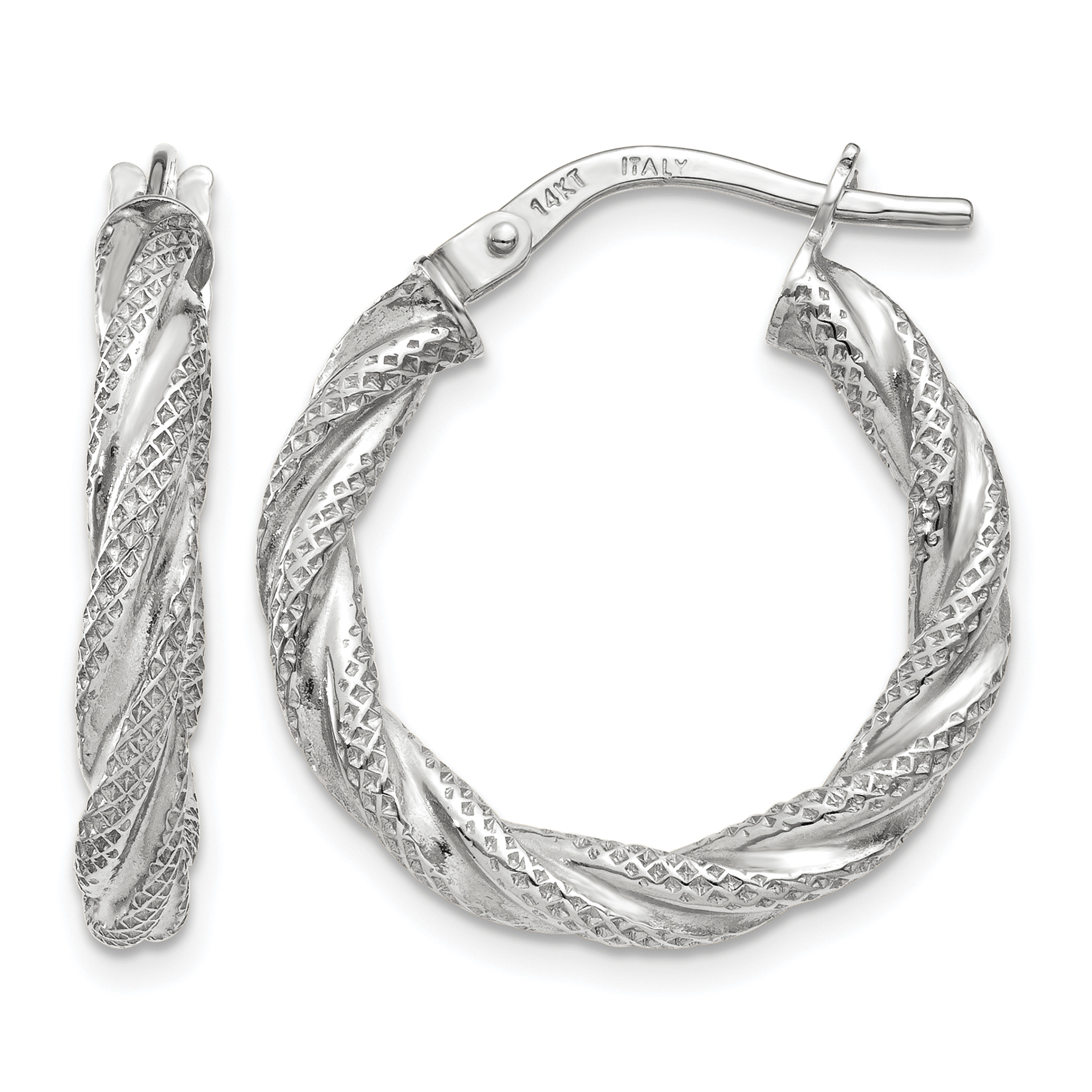 14K White Gold Twisted Textured Hoop Earrings (TH690)