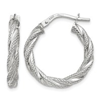 14K White Gold Twisted Textured Hoop Earrings view 1
