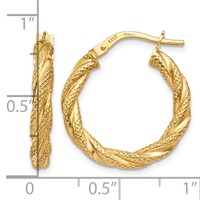 14K Yellow Gold Twisted Textured Hoop Earrings view 4