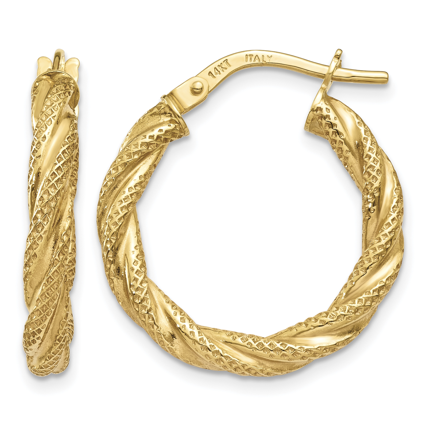 14K Twisted Textured Hoop Earrings (TH693)
