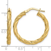 14K Yellow Gold Twisted Textured Hoop Earrings view 4