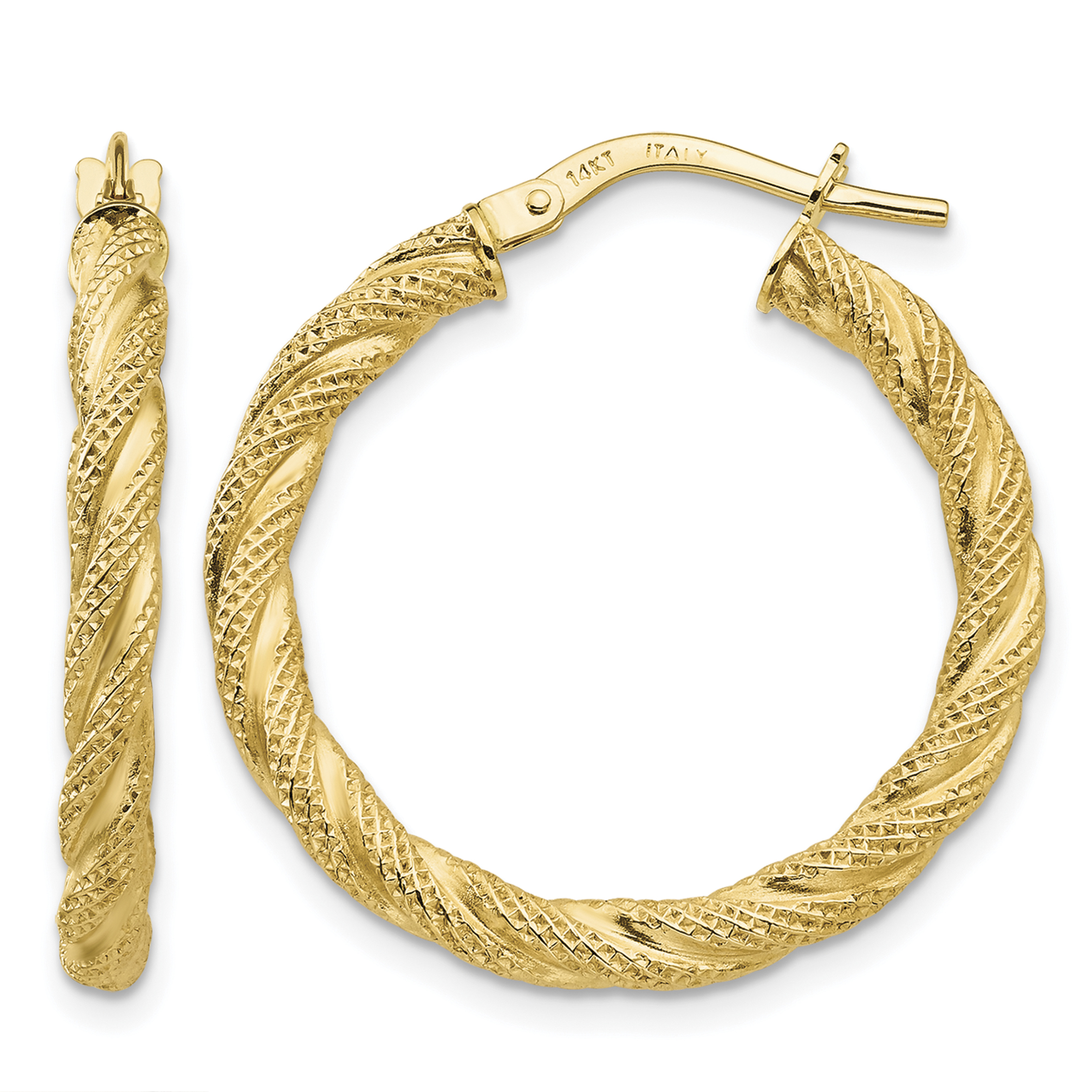 14K Twisted Textured Hoop Earrings (TH694)