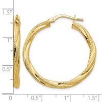 14K Yellow Gold Twisted Textured Hoop Earrings view 4