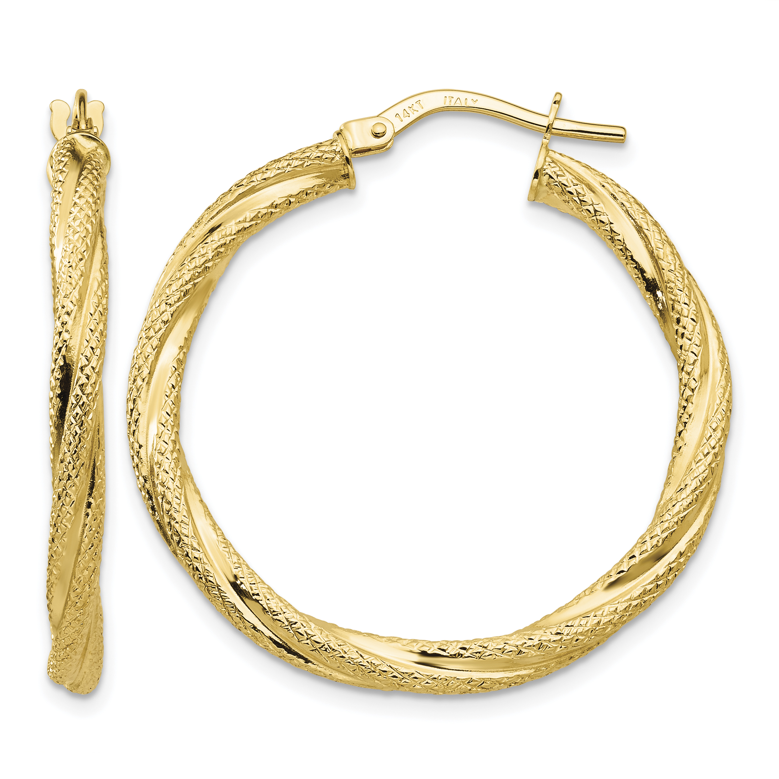 14K Twisted Textured Hoop Earrings (TH695)