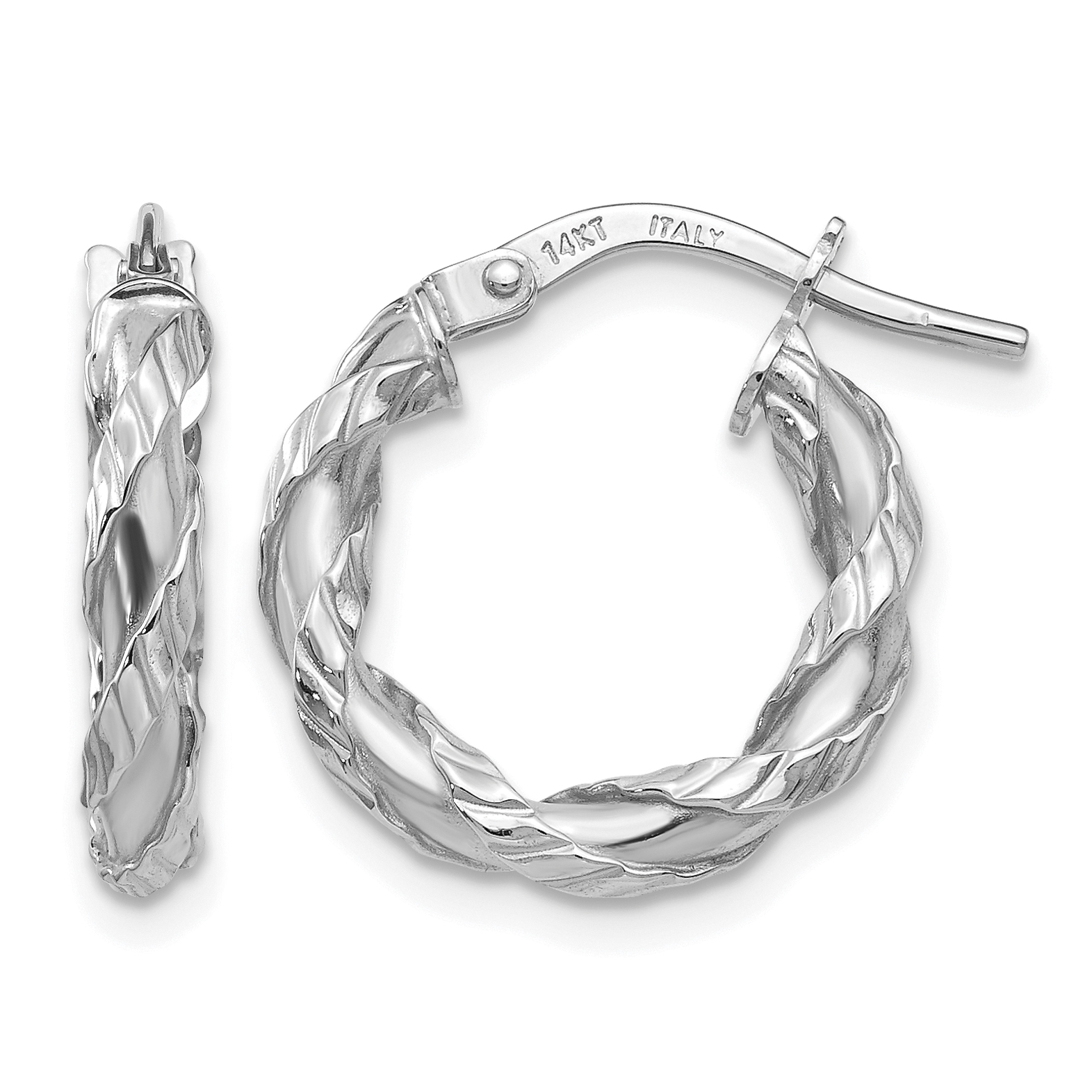 14K White Gold Twisted Rope Hoop Earrings (TH703)