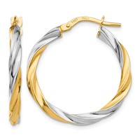 14K & Rhodium Twisted Hoop Earrings view 1