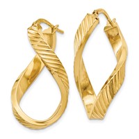 14K Yellow Gold Twisted Textured Oval Hoop Earrings view 2