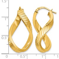 14K Yellow Gold Twisted Textured Oval Hoop Earrings view 4