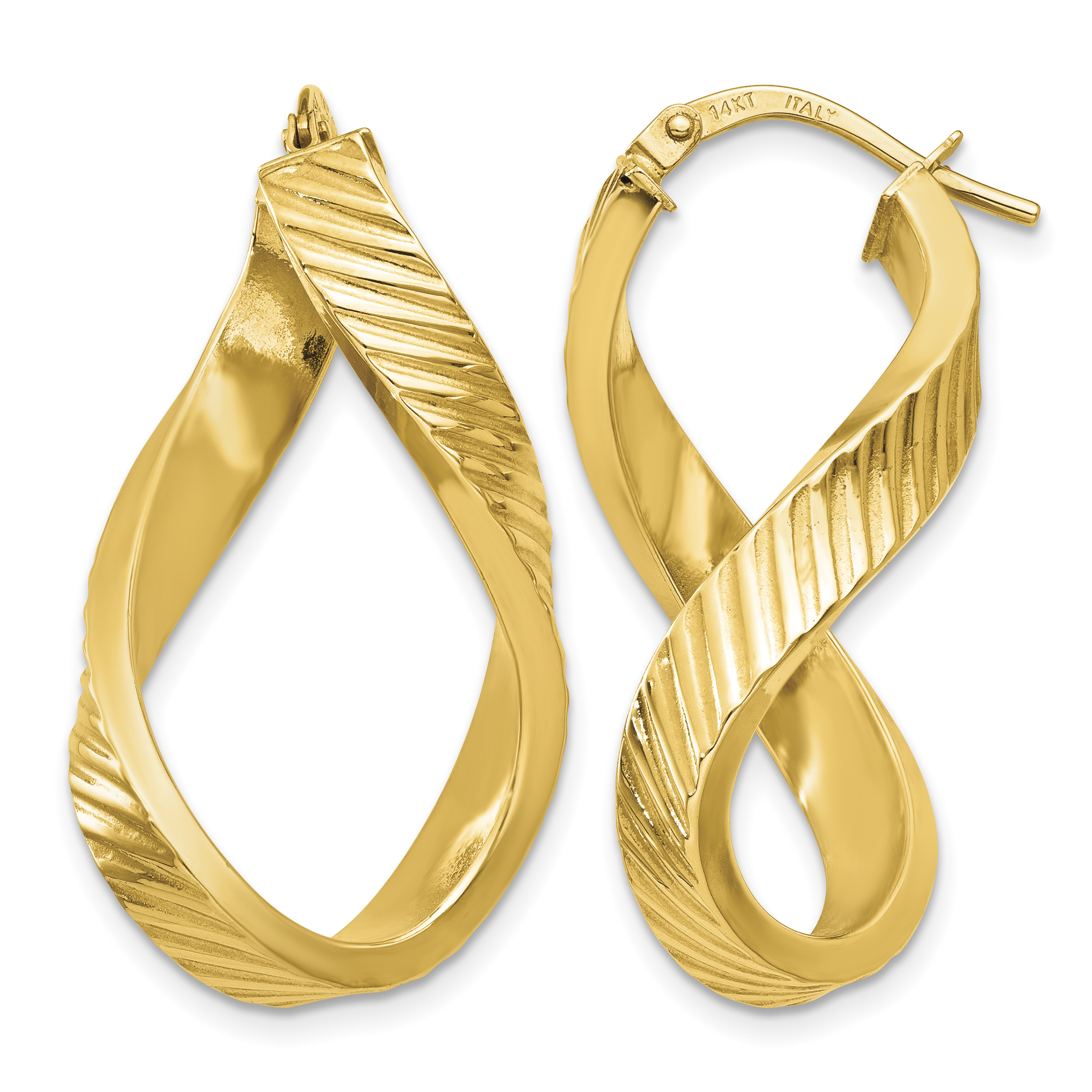14K Twisted Textured Oval Hoop Earrings (TH731)