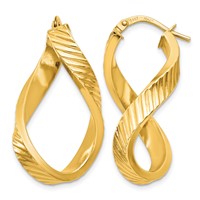 14K Yellow Gold Twisted Textured Oval Hoop Earrings view 1