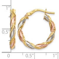 14K Earrings with White & Rose Rhodium Textured Twisted Hoop view 4