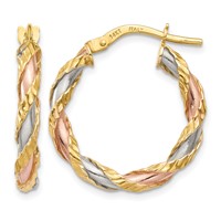 14K Earrings with White & Rose Rhodium Textured Twisted Hoop view 1