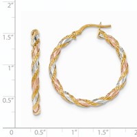 14K with White & Rose Rhodium Textured Twisted Hoop Earrings view 2