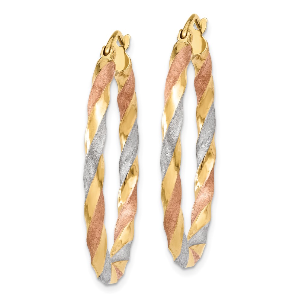 14k White & Rose Rhodium Satin Twisted Hoop Earrings (TH751)