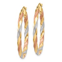 14K White & Rose Rhodium Satin Twisted Hoop Earrings view 2