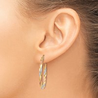 14K White & Rose Rhodium Satin Twisted Hoop Earrings view 3