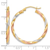 14K White & Rose Rhodium Satin Twisted Hoop Earrings view 4