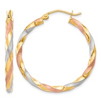 14K White & Rose Rhodium Satin Twisted Hoop Earrings view 1