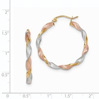 14K Tri-color Satin Twisted Hoop Earrings view 2
