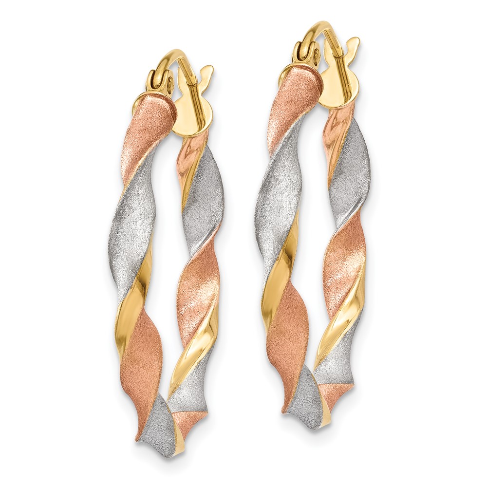 14ky White & Rose Rhodium Satin Twisted Hoop Earrings (TH756)