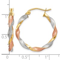 14K White & Rose Rhodium Satin Twisted Hoop Earrings view 4