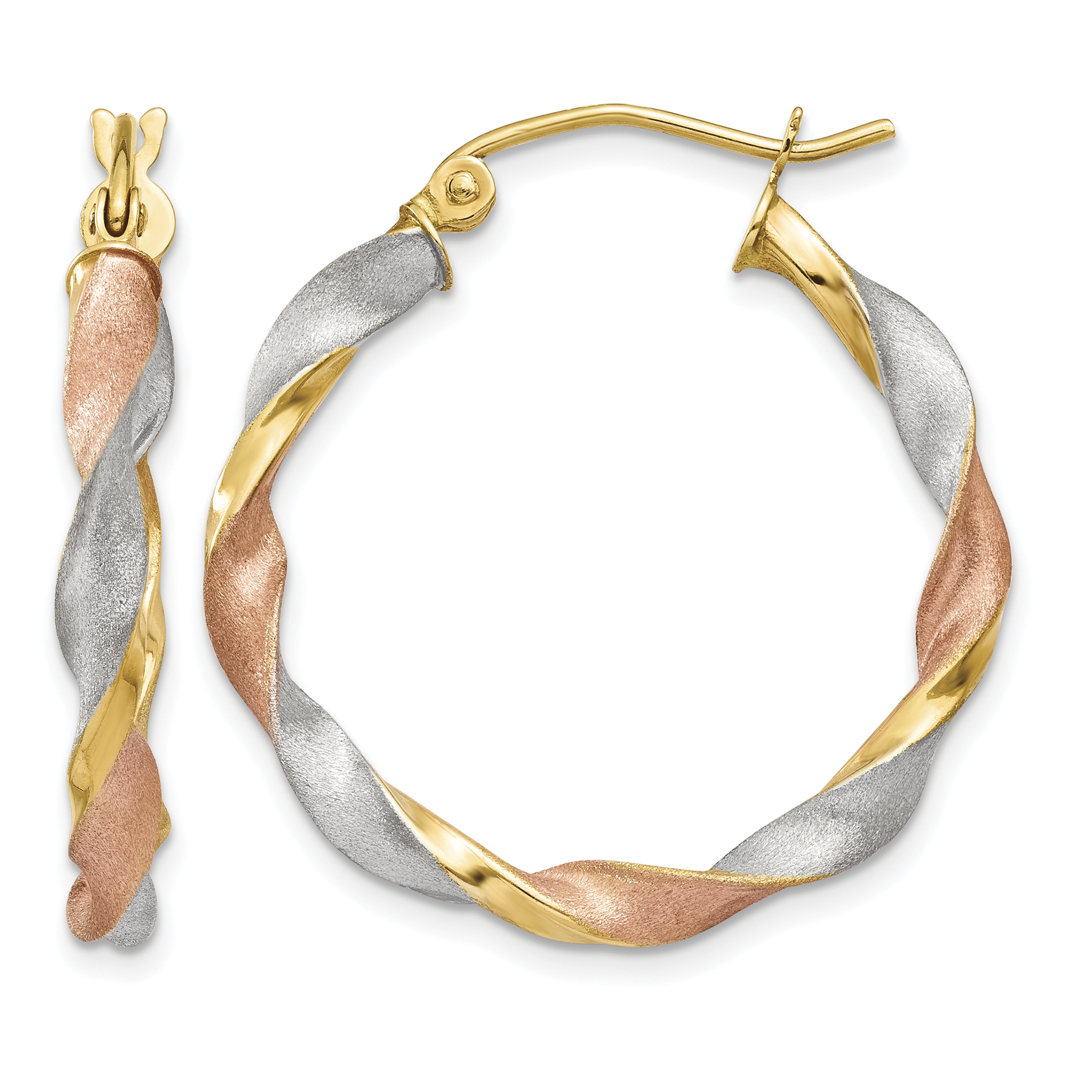 14ky White & Rose Rhodium Satin Twisted Hoop Earrings (TH756)