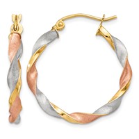 14K White & Rose Rhodium Satin Twisted Hoop Earrings view 1
