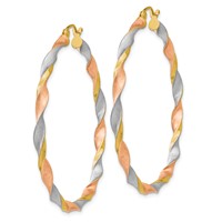 14K White & Rose Rhodium Satin Twisted Hoop Earrings view 2