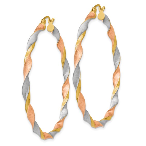 3mm Gold White & Rose Rhodium Twisted Hoop Earrings