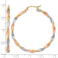 14K White & Rose Rhodium Satin Twisted Hoop Earrings view 4