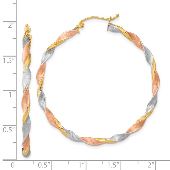 3mm Gold White & Rose Rhodium Twisted Hoop Earrings