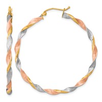 14K White & Rose Rhodium Satin Twisted Hoop Earrings view 1
