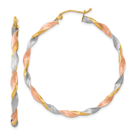 3mm Gold White & Rose Rhodium Twisted Hoop Earrings